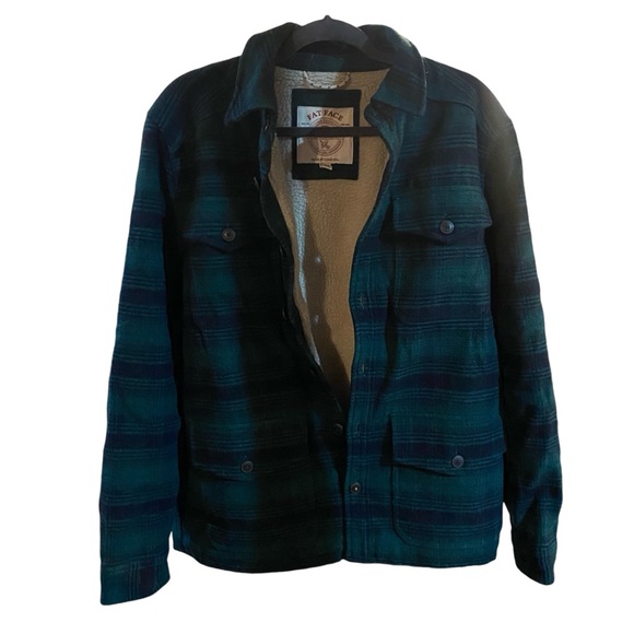 Fat‎ Face fjord Sherpa Lined Jacket Coat Green Thick Plaid Flannel Medium - Picture 1 of 11